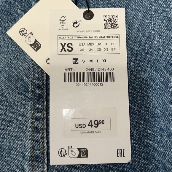 ZARA The Jean Top In Medium Blue Corset Womens Xs Strapless Bustier Denim NWT - Picture 10 of 11